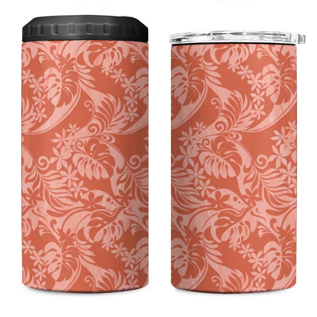 Tahiti Puatou Tiare Floral 4 in 1 Can Cooler Tumbler Monstera Palm Tropical Leaves - Polynesian Pride