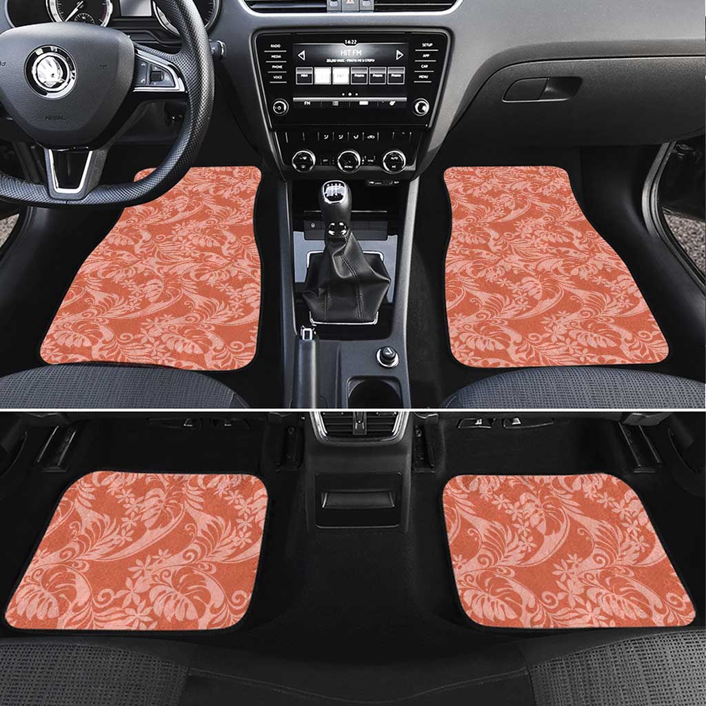 Tahiti Puatou Tiare Floral Car Mats Monstera Palm Tropical Leaves LT01 Set 4pcs Orange - Polynesian Pride