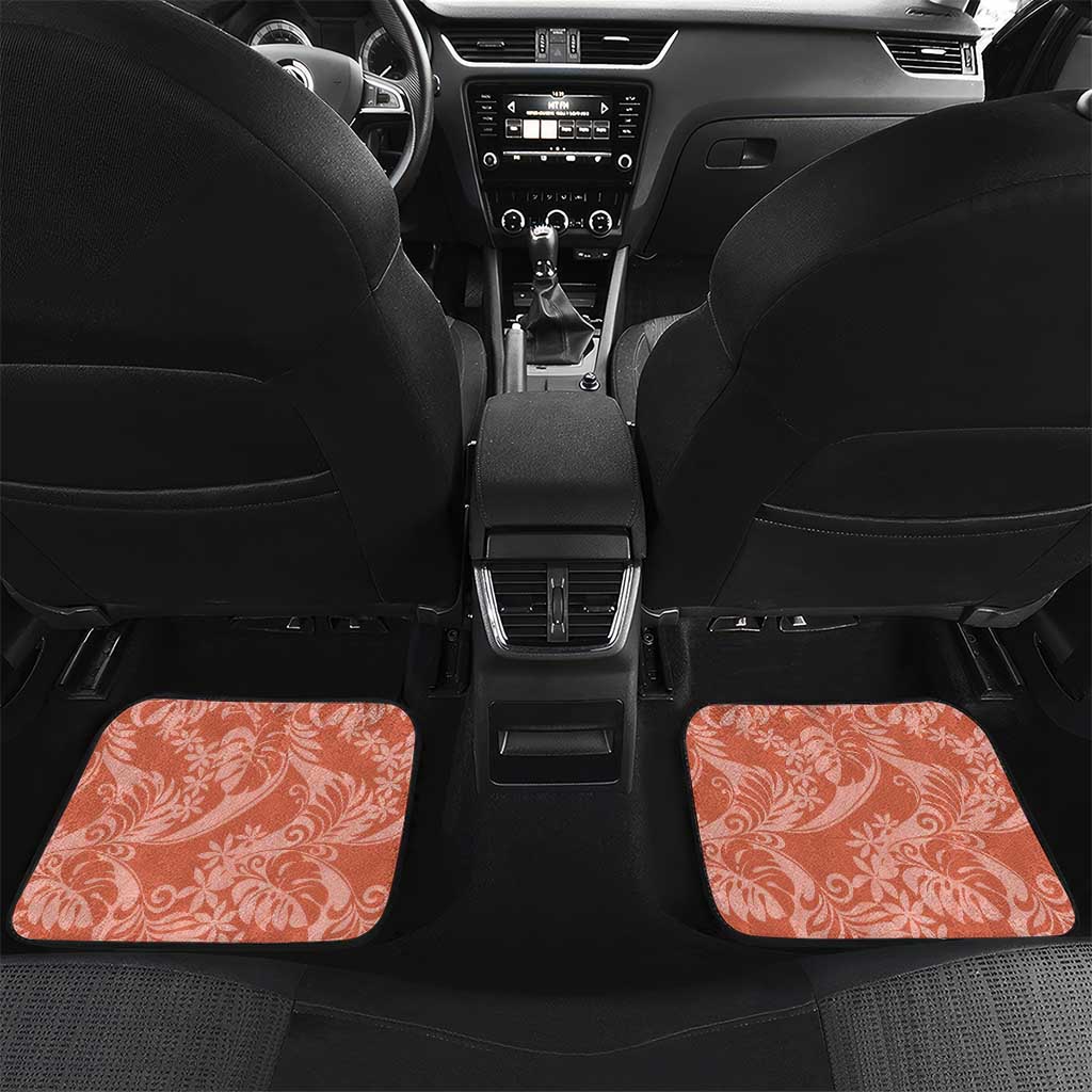 Tahiti Puatou Tiare Floral Car Mats Monstera Palm Tropical Leaves LT01 Set 2pcs - Back Orange - Polynesian Pride