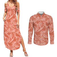 Tahiti Puatou Tiare Floral Couples Matching Summer Maxi Dress and Long Sleeve Button Shirt Monstera Palm Tropical Leaves - Polynesian Pride