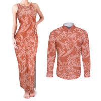 Tahiti Puatou Tiare Floral Couples Matching Tank Maxi Dress and Long Sleeve Button Shirt Monstera Palm Tropical Leaves - Polynesian Pride