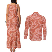 Tahiti Puatou Tiare Floral Couples Matching Tank Maxi Dress and Long Sleeve Button Shirt Monstera Palm Tropical Leaves - Polynesian Pride