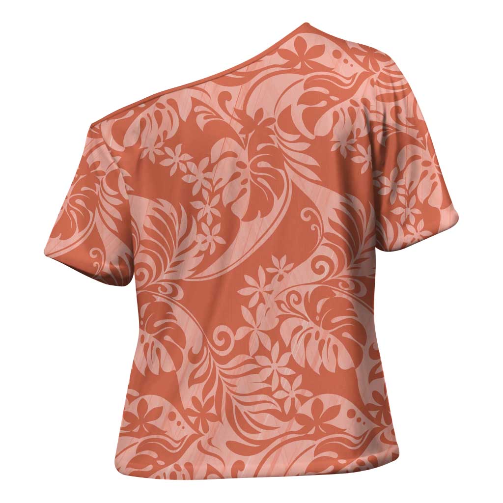 Tahiti Puatou Tiare Floral Cross Shoulder Shirt Monstera Palm Tropical Leaves LT01 - Polynesian Pride