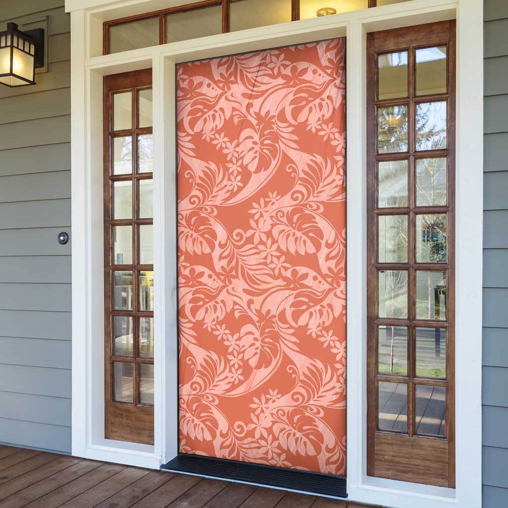 Tahiti Puatou Tiare Floral Door Cover Monstera Palm Tropical Leaves - Polynesian Pride