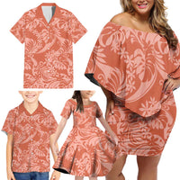 Tahiti Puatou Tiare Floral Family Matching Off Shoulder Short Dress and Hawaiian Shirt Monstera Palm Tropical Leaves - Polynesian Pride