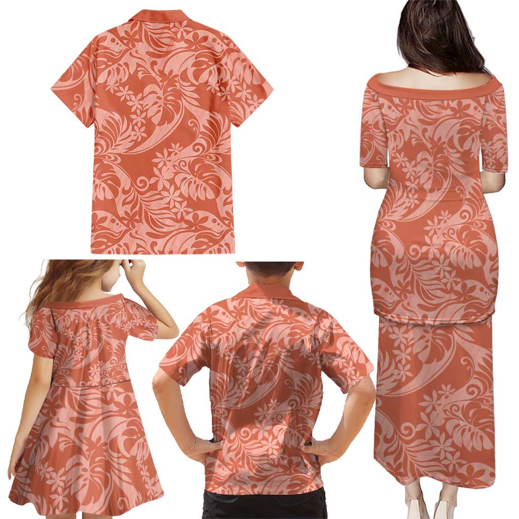 Tahiti Puatou Tiare Floral Family Matching Puletasi and Hawaiian Shirt Monstera Palm Tropical Leaves - Polynesian Pride