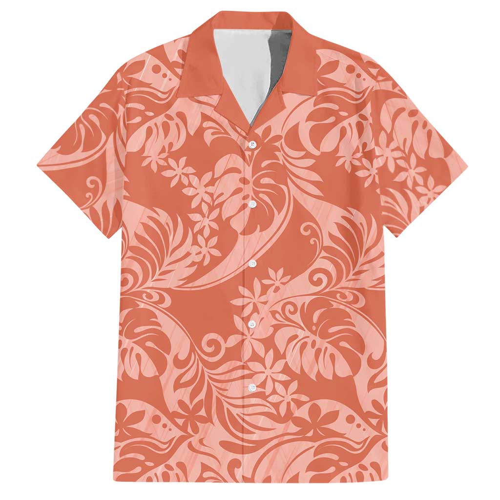 Tahiti Puatou Tiare Floral Hawaiian Shirt Monstera Palm Tropical Leaves LT01 Orange - Polynesian Pride