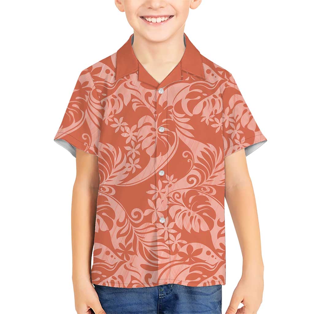 Tahiti Puatou Tiare Floral Kid Hawaiian Shirt Monstera Palm Tropical Leaves - Polynesian Pride