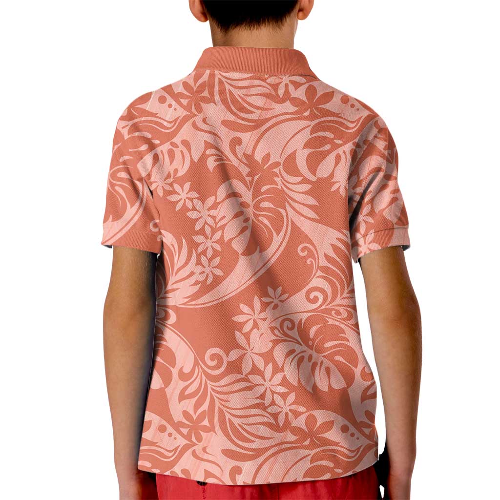 Tahiti Puatou Tiare Floral Kid Polo Shirt Monstera Palm Tropical Leaves - Polynesian Pride