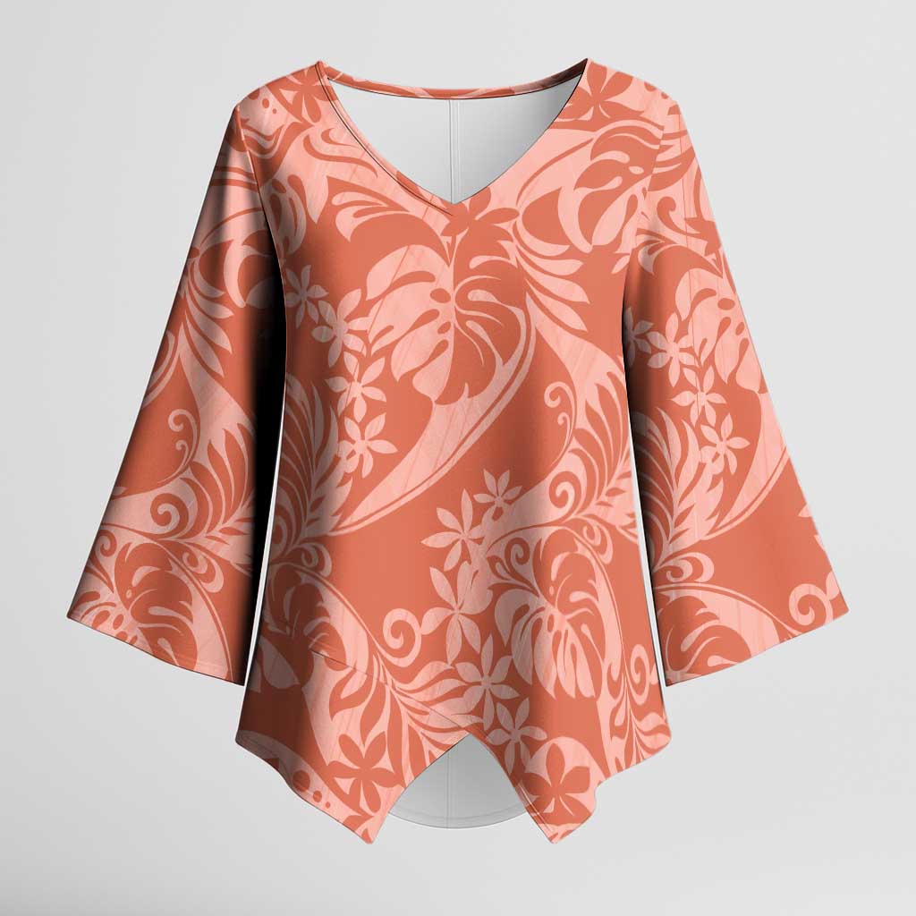 Tahiti Puatou Tiare Floral Kimono Sleeve Blouse Monstera Palm Tropical Leaves LT01 Female Orange - Polynesian Pride
