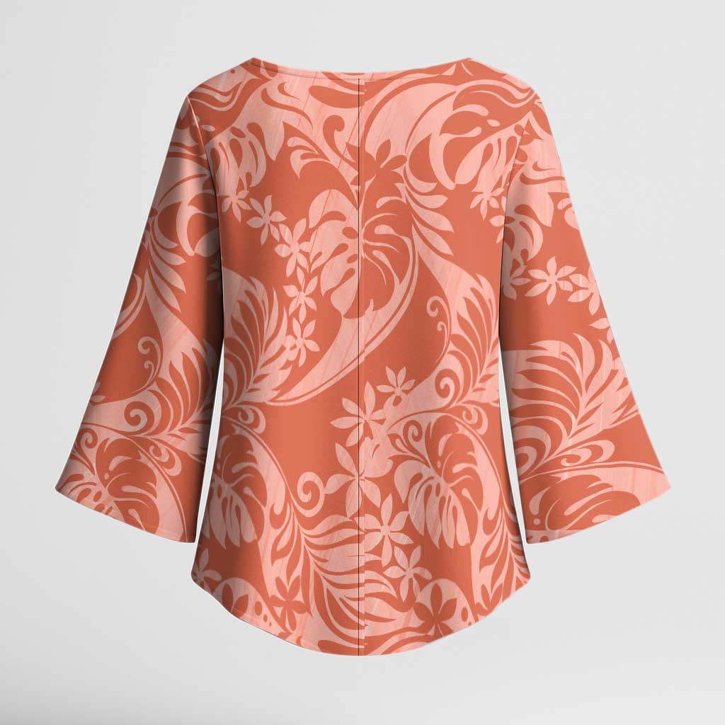 Tahiti Puatou Tiare Floral Kimono Sleeve Blouse Monstera Palm Tropical Leaves LT01 - Polynesian Pride
