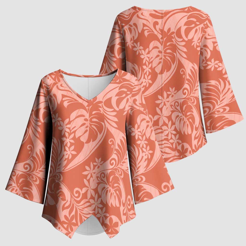 Tahiti Puatou Tiare Floral Kimono Sleeve Blouse Monstera Palm Tropical Leaves LT01 - Polynesian Pride