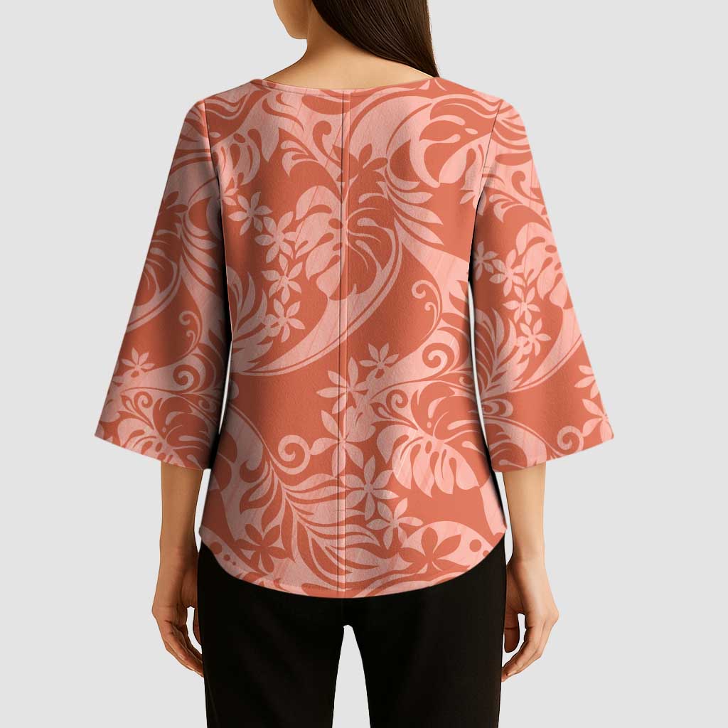 Tahiti Puatou Tiare Floral Kimono Sleeve Blouse Monstera Palm Tropical Leaves LT01 - Polynesian Pride