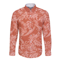 Tahiti Puatou Tiare Floral Long Sleeve Button Shirt Monstera Palm Tropical Leaves LT01 Unisex Orange - Polynesian Pride
