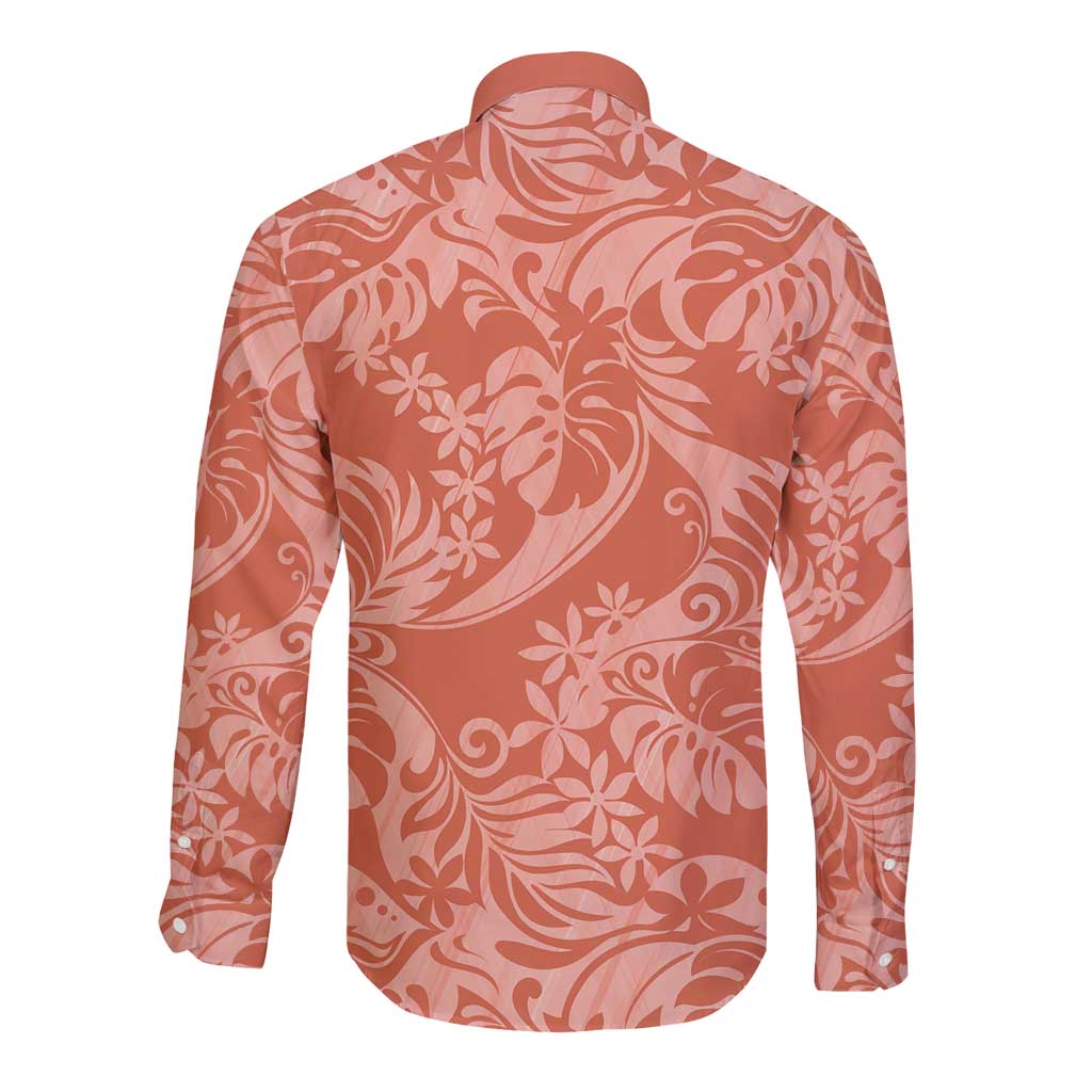 Tahiti Puatou Tiare Floral Long Sleeve Button Shirt Monstera Palm Tropical Leaves LT01 - Polynesian Pride