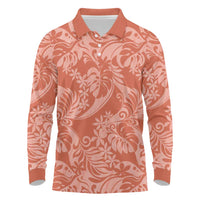 Tahiti Puatou Tiare Floral Long Sleeve Polo Shirt Monstera Palm Tropical Leaves LT01 Orange - Polynesian Pride