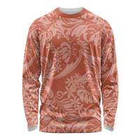 Tahiti Puatou Tiare Floral Long Sleeve Shirt Monstera Palm Tropical Leaves LT01 Unisex Orange - Polynesian Pride