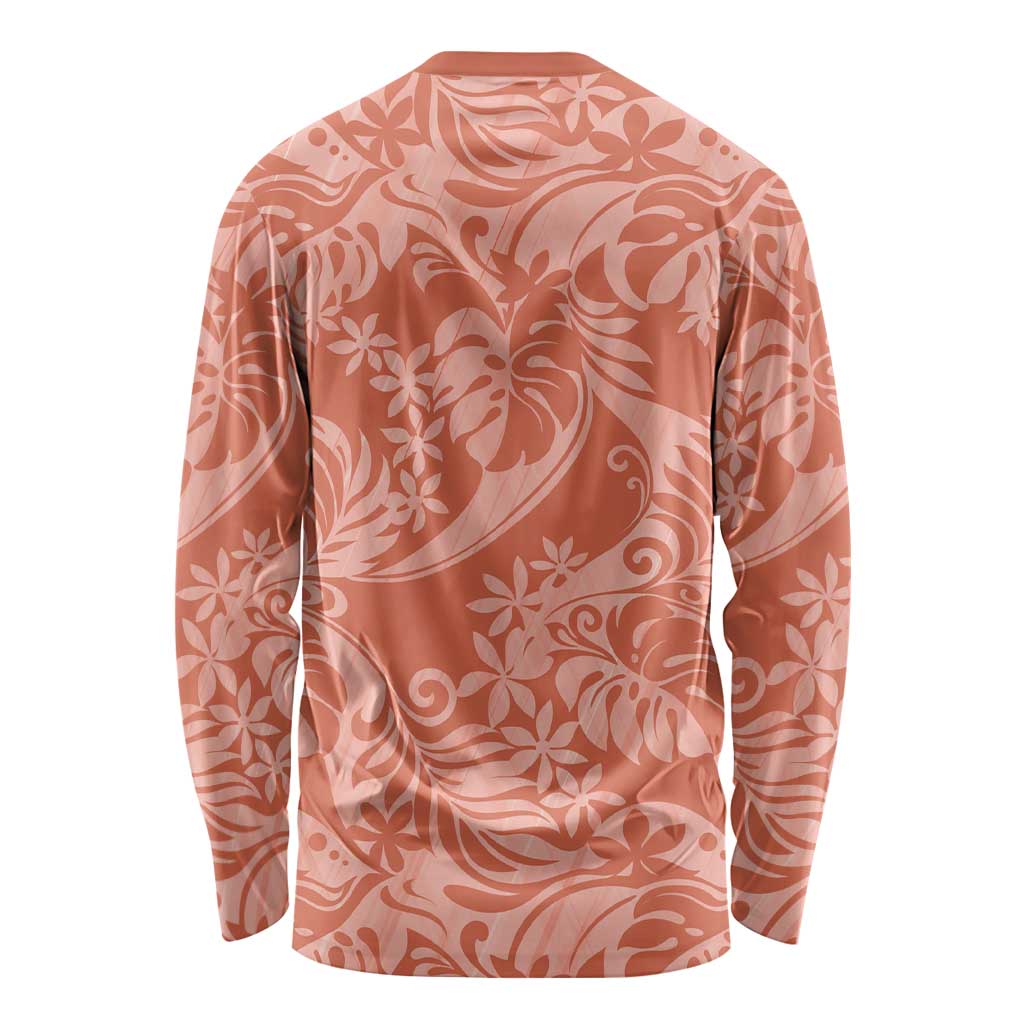 Tahiti Puatou Tiare Floral Long Sleeve Shirt Monstera Palm Tropical Leaves LT01 - Polynesian Pride