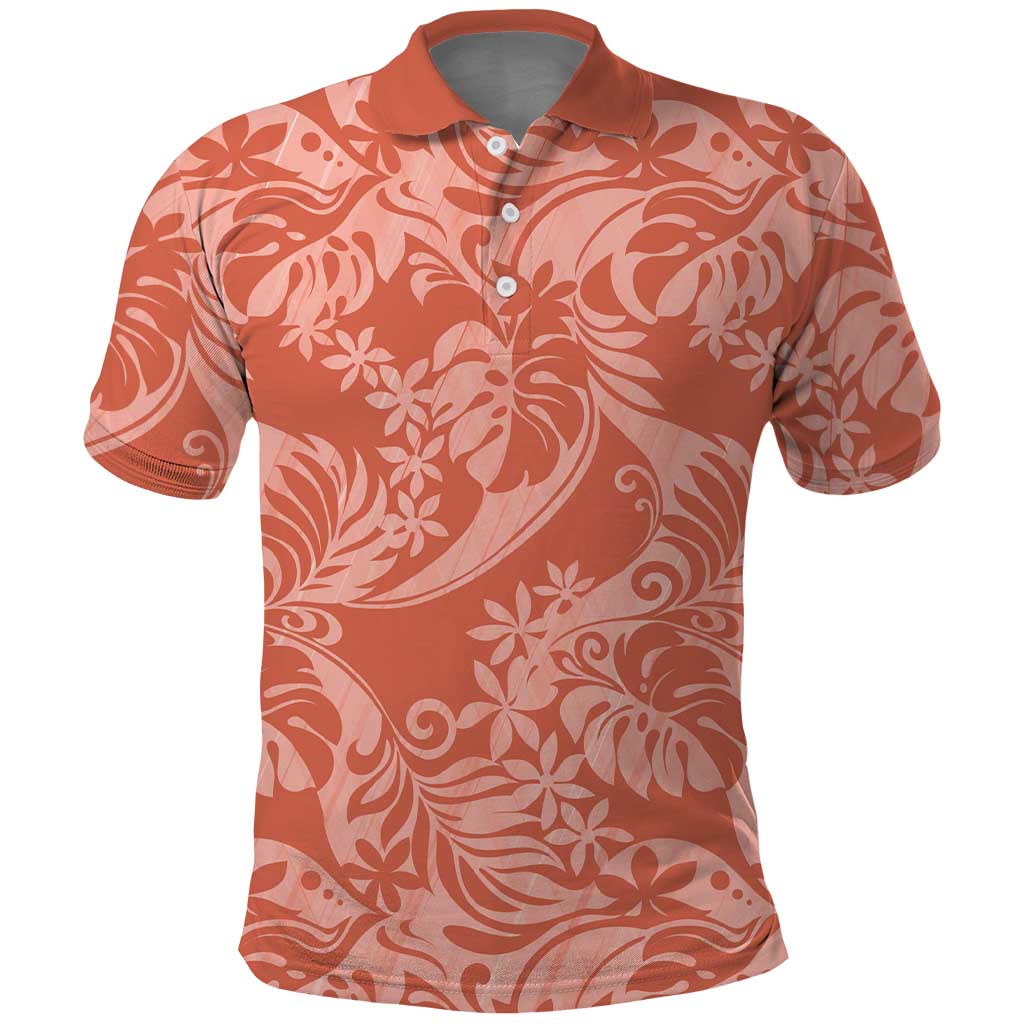 Tahiti Puatou Tiare Floral Polo Shirt Monstera Palm Tropical Leaves LT01 Orange - Polynesian Pride