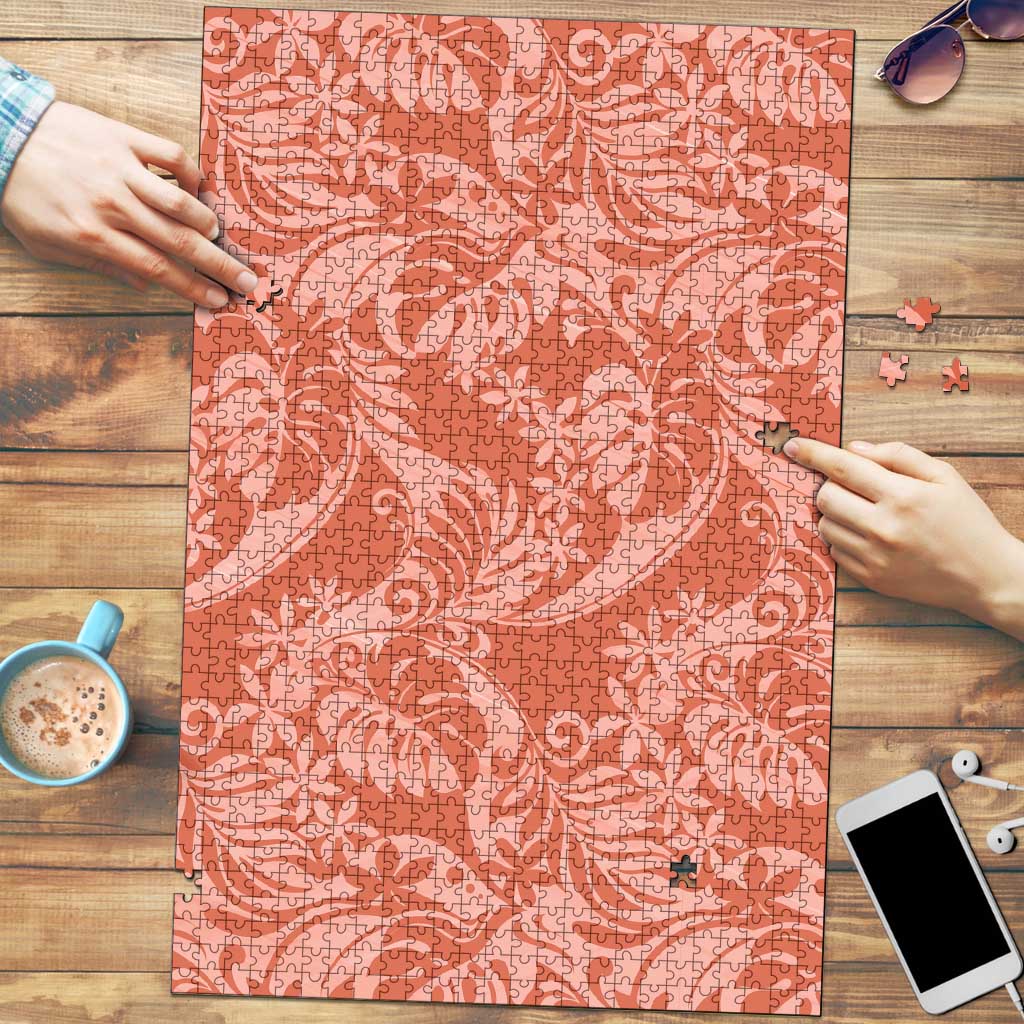 Tahiti Puatou Tiare Floral Puzzle Monstera Palm Tropical Leaves LT01 Orange - Polynesian Pride