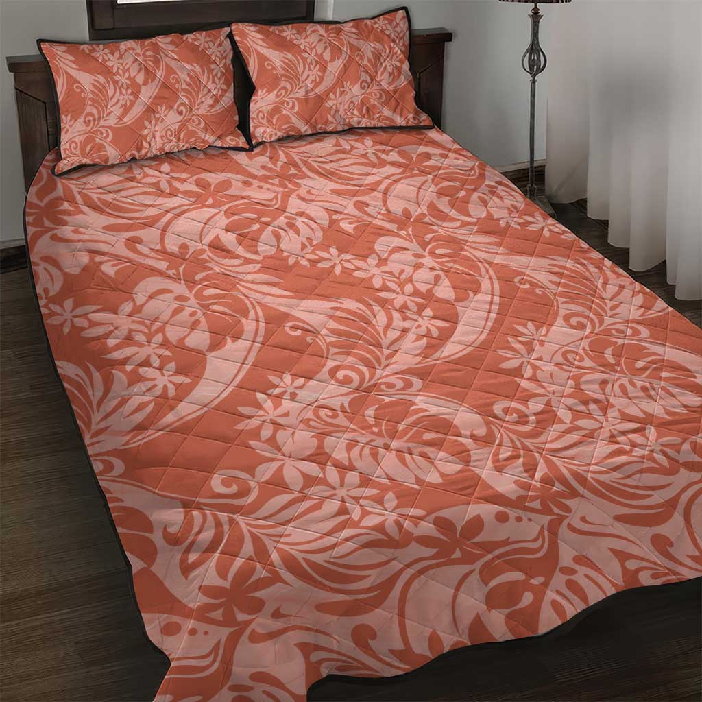 Tahiti Puatou Tiare Floral Quilt Bed Set Monstera Palm Tropical Leaves LT01 Orange - Polynesian Pride