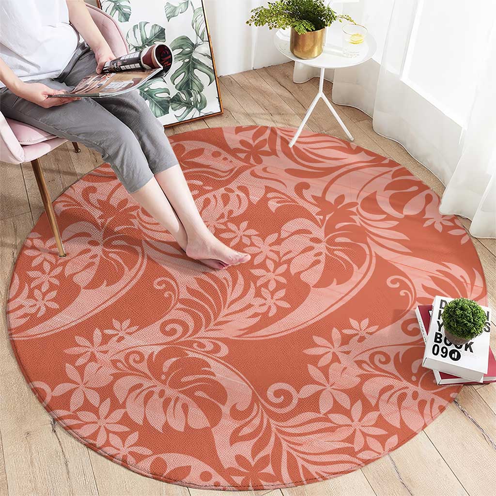 Tahiti Puatou Tiare Floral Round Carpet Monstera Palm Tropical Leaves - Polynesian Pride