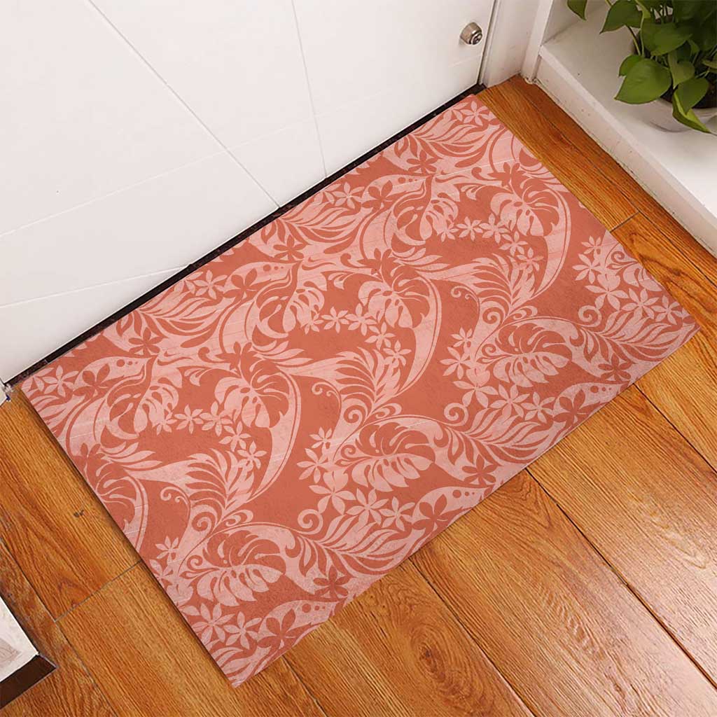 Tahiti Puatou Tiare Floral Rubber Doormat Monstera Palm Tropical Leaves LT01 - Polynesian Pride