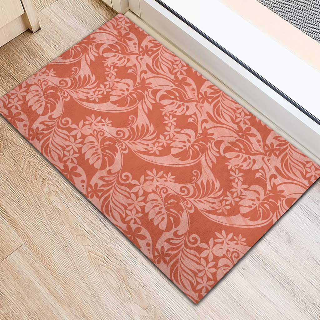 Tahiti Puatou Tiare Floral Rubber Doormat Monstera Palm Tropical Leaves LT01 - Polynesian Pride