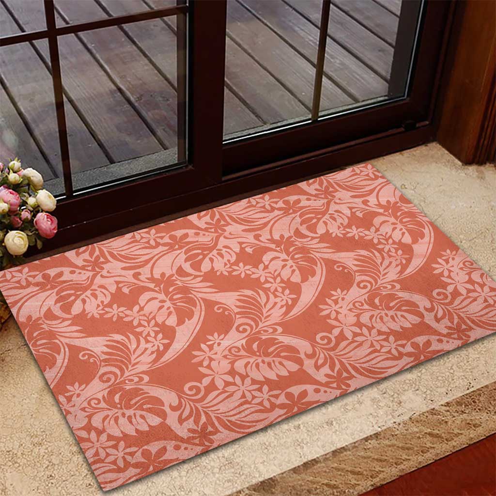 Tahiti Puatou Tiare Floral Rubber Doormat Monstera Palm Tropical Leaves LT01 - Polynesian Pride