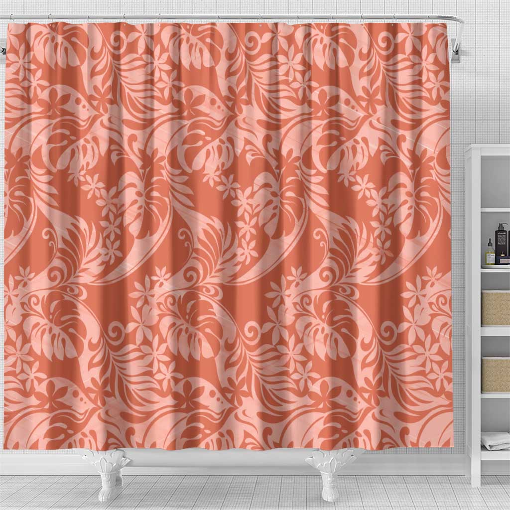 Tahiti Puatou Tiare Floral Shower Curtain Monstera Palm Tropical Leaves - Polynesian Pride