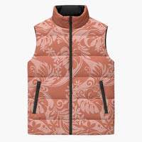 Tahiti Puatou Tiare Floral Sleeveless Puffer Jacket Monstera Palm Tropical Leaves LT01 Unisex Orange - Polynesian Pride