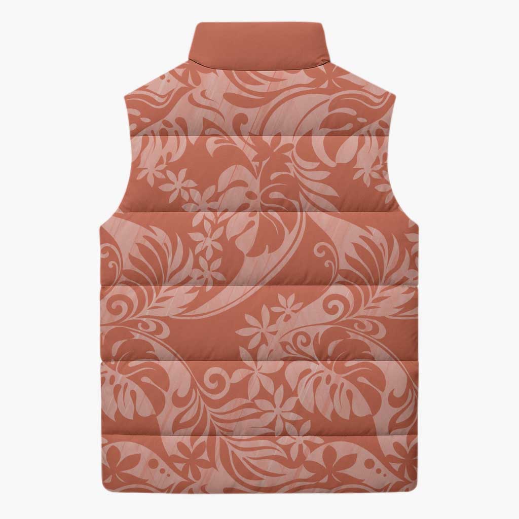 Tahiti Puatou Tiare Floral Sleeveless Puffer Jacket Monstera Palm Tropical Leaves LT01 - Polynesian Pride
