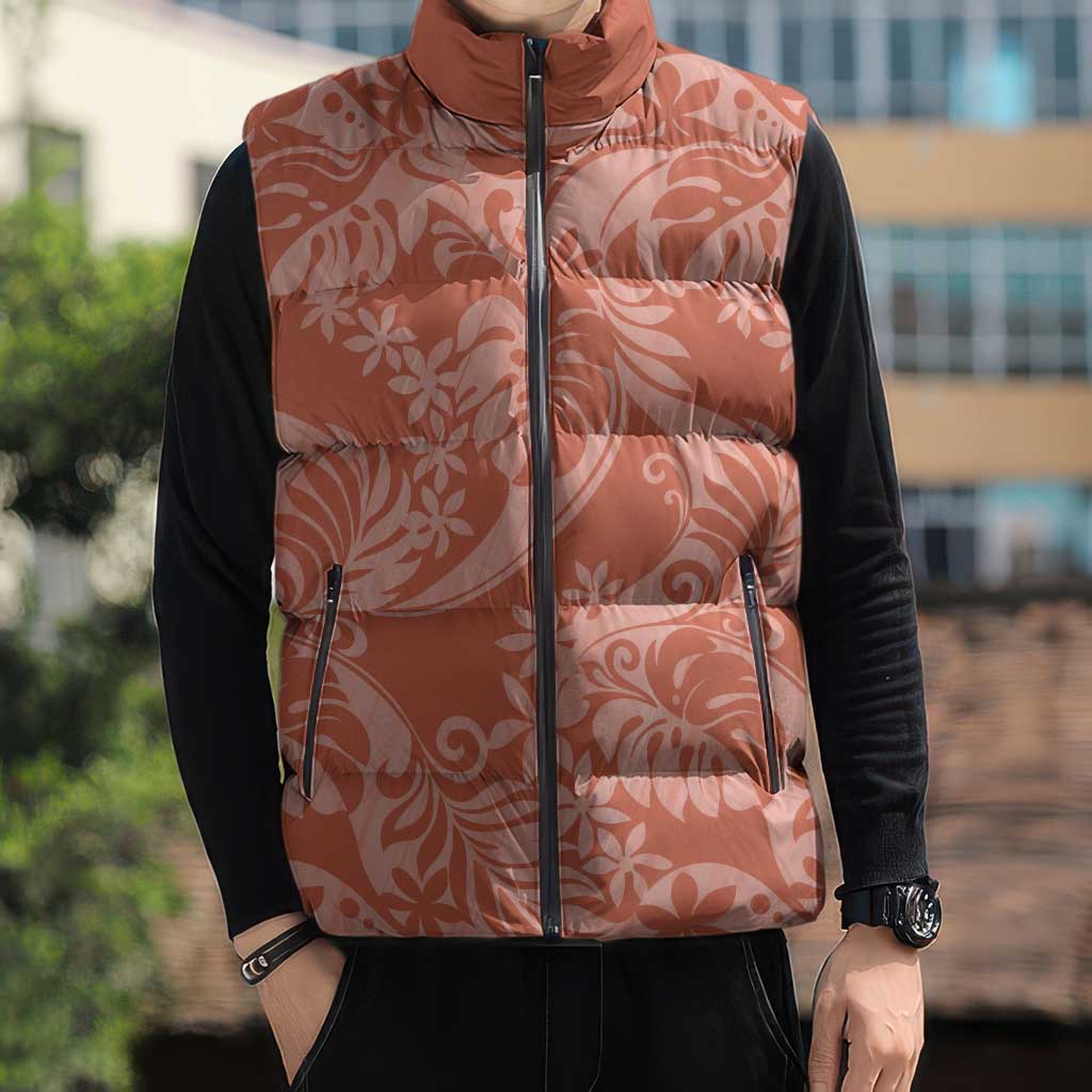 Tahiti Puatou Tiare Floral Sleeveless Puffer Jacket Monstera Palm Tropical Leaves LT01 - Polynesian Pride