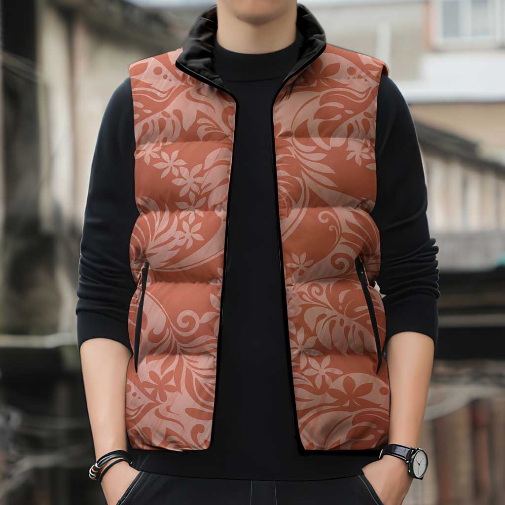 Tahiti Puatou Tiare Floral Sleeveless Puffer Jacket Monstera Palm Tropical Leaves LT01 - Polynesian Pride