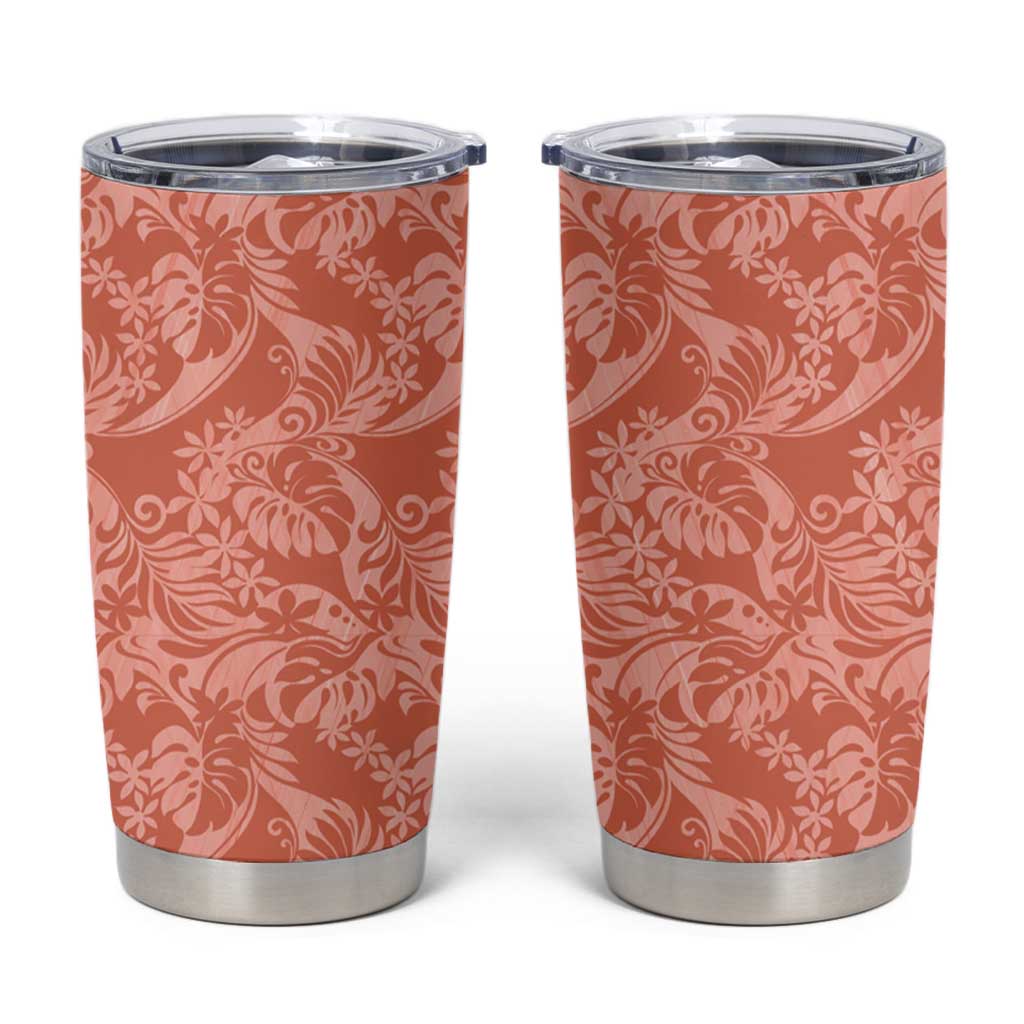 Tahiti Puatou Tiare Floral Tumbler Cup Monstera Palm Tropical Leaves - Polynesian Pride