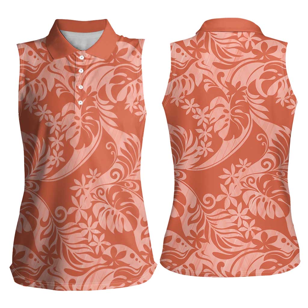 Tahiti Puatou Tiare Floral Women Sleeveless Polo Shirt Monstera Palm Tropical Leaves - Polynesian Pride