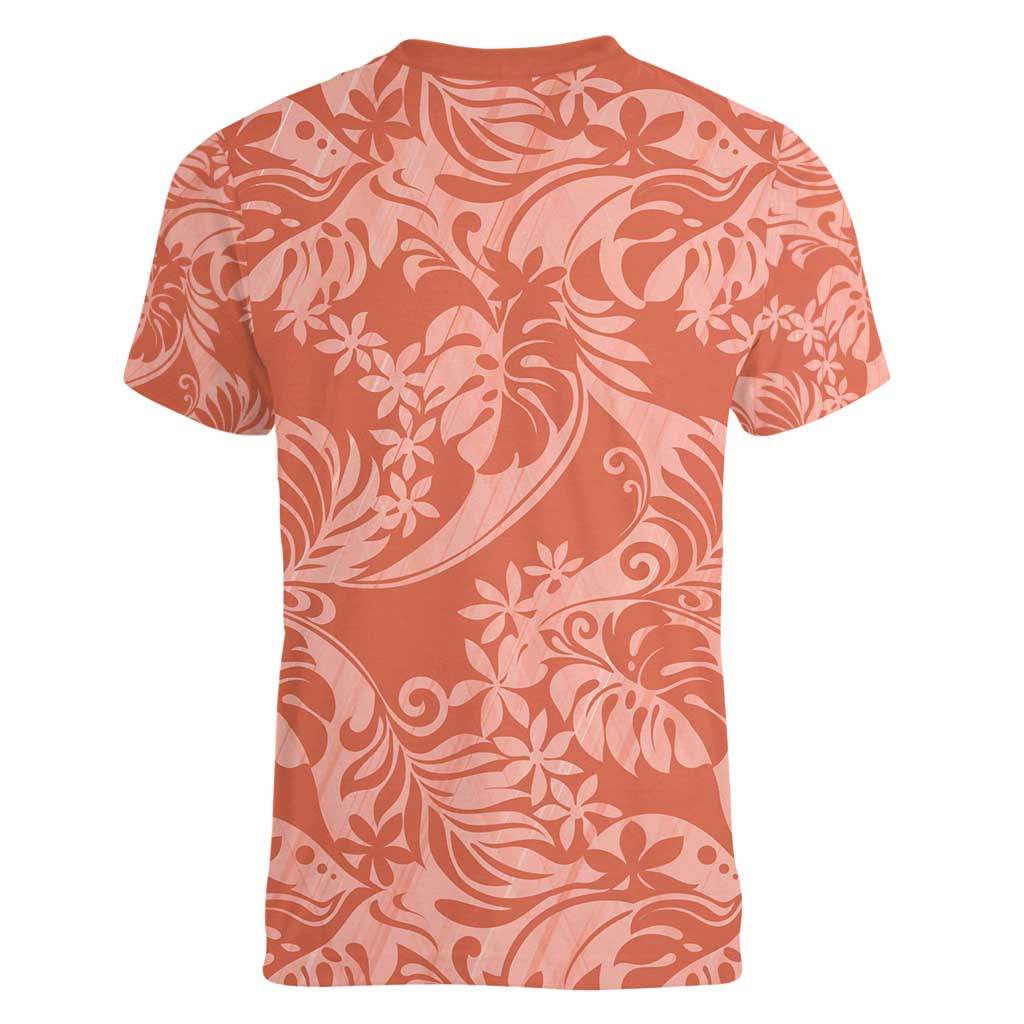 Tahiti Puatou Tiare Floral Women V-Neck T-Shirt Monstera Palm Tropical Leaves - Polynesian Pride