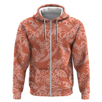 Tahiti Puatou Tiare Floral Zip Hoodie Monstera Palm Tropical Leaves LT01 Zip Hoodie Orange - Polynesian Pride