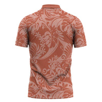 Tahiti Puatou Tiare Floral Zipper Polo Shirt Monstera Palm Tropical Leaves - Polynesian Pride