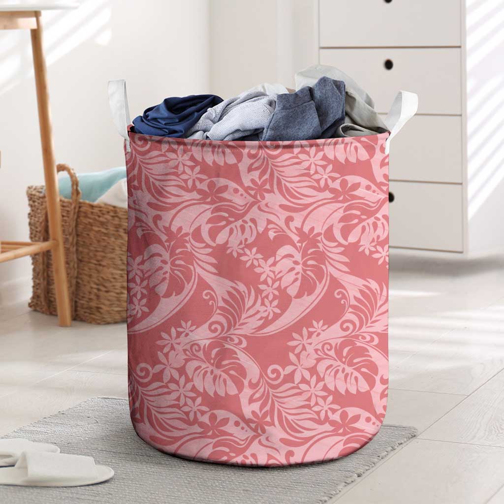 Tahiti Tarona Tiare Floral Laundry Basket Monstera Palm Tropical Leaves LT01 Pink - Polynesian Pride