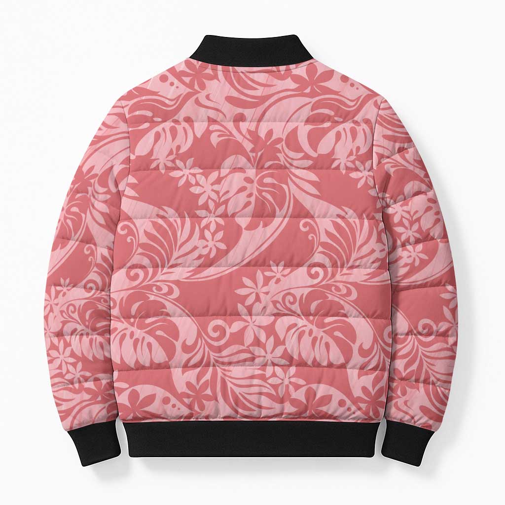 Tahiti Tarona Tiare Floral Bomber Puffer Jacket Monstera Palm Tropical Leaves - Polynesian Pride