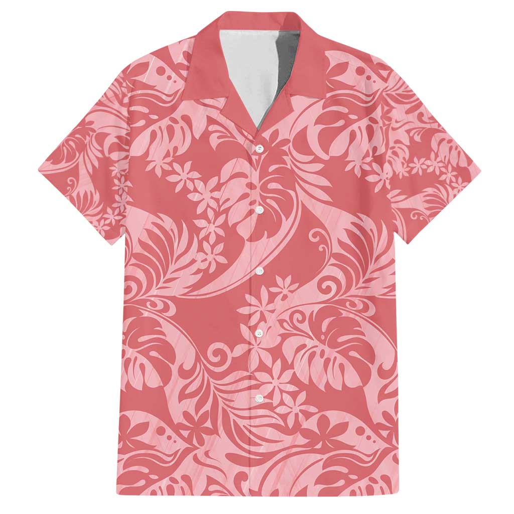 Tahiti Tarona Tiare Floral Family Matching Off Shoulder Short Dress and Hawaiian Shirt Monstera Palm Tropical Leaves - Polynesian Pride
