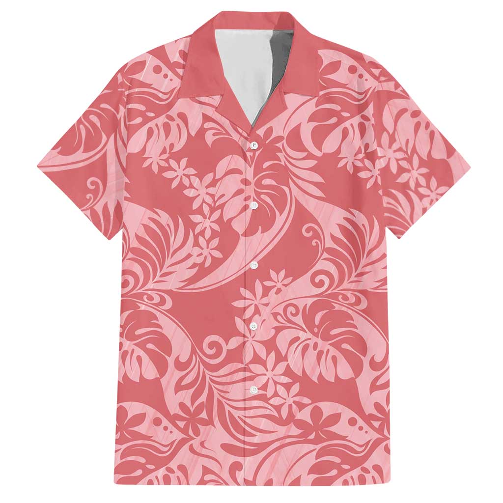 Tahiti Tarona Tiare Floral Hawaiian Shirt Monstera Palm Tropical Leaves LT01 Pink - Polynesian Pride