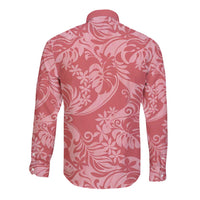 Tahiti Tarona Tiare Floral Long Sleeve Button Shirt Monstera Palm Tropical Leaves - Polynesian Pride