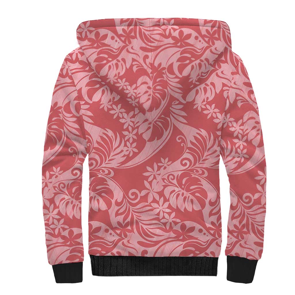 Tahiti Tarona Tiare Floral Sherpa Hoodie Monstera Palm Tropical Leaves - Polynesian Pride