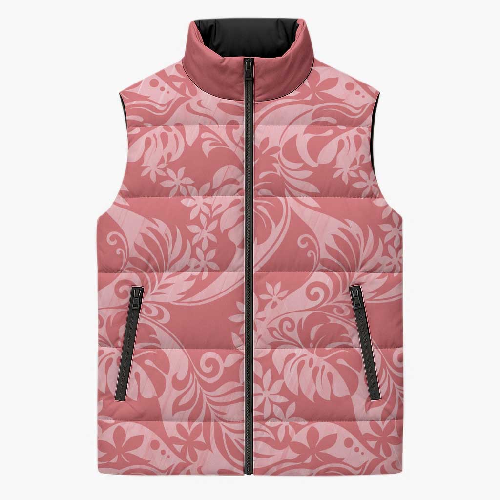 Tahiti Tarona Tiare Floral Sleeveless Puffer Jacket Monstera Palm Tropical Leaves - Polynesian Pride