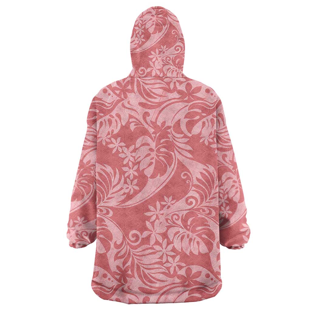 Tahiti Tarona Tiare Floral Wearable Blanket Hoodie Monstera Palm Tropical Leaves - Polynesian Pride