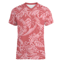 Tahiti Tarona Tiare Floral Women V-Neck T-Shirt Monstera Palm Tropical Leaves - Polynesian Pride