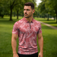 Tahiti Tarona Tiare Floral Zipper Polo Shirt Monstera Palm Tropical Leaves LT01 - Polynesian Pride