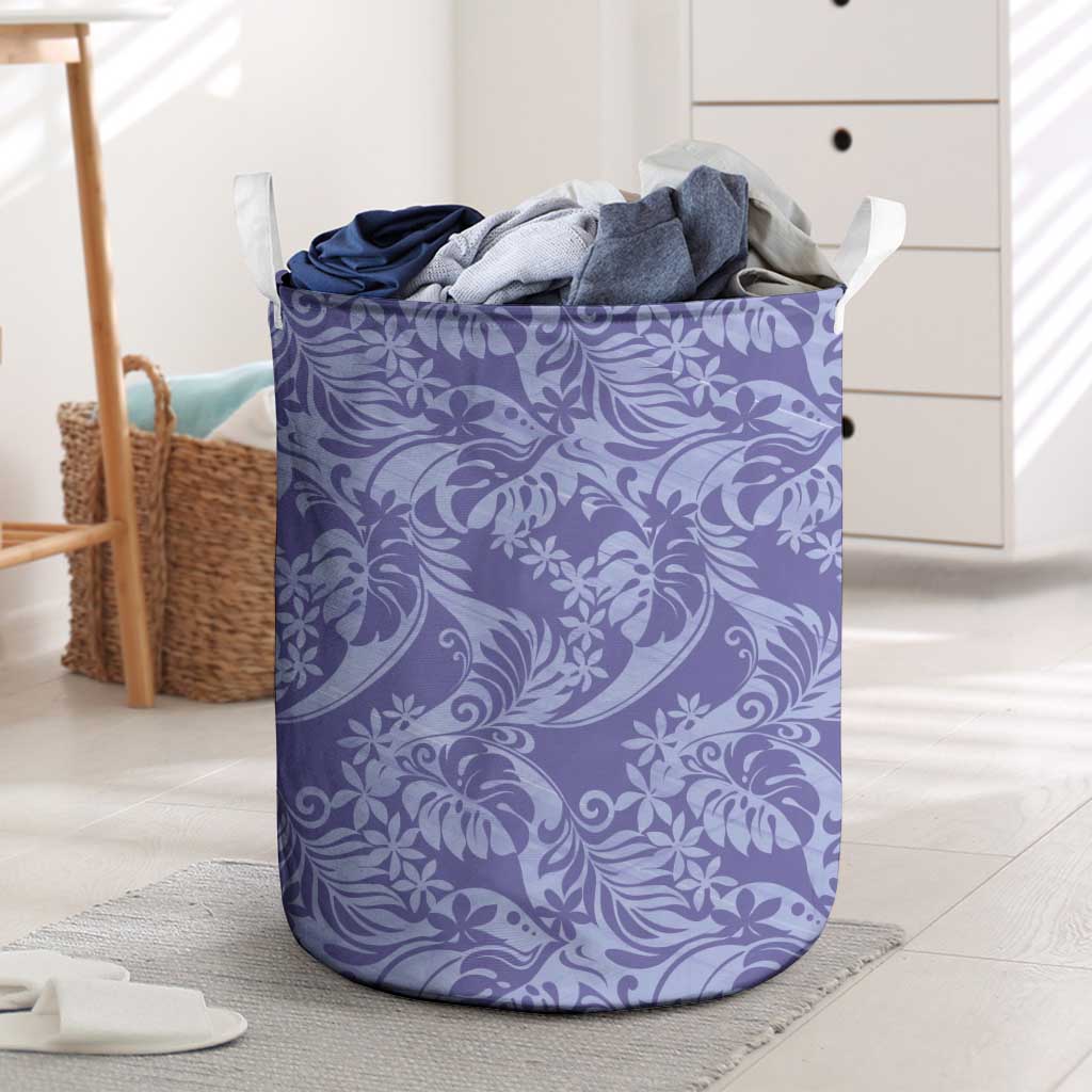 Tahiti Vareau Tiare Floral Laundry Basket Monstera Palm Tropical Leaves LT01 Purple - Polynesian Pride